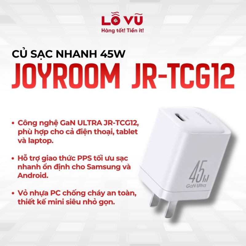 Củ sạc nhanh 45W JOYROOM công nghệ GAN ULTRA JR-TCG12