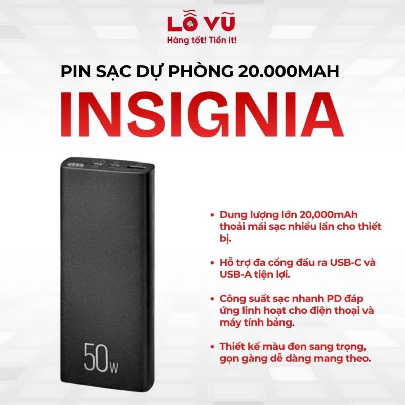 Pin dự phòng INSIGNIA 20,000mAh